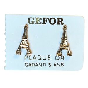 Vintage 90s Gefor Paris Eiffel Tower Earrings Studs - Gold Plated NOS